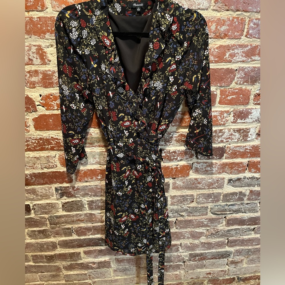Madewell Floral Wrap mini Dress with Ruffle Collar